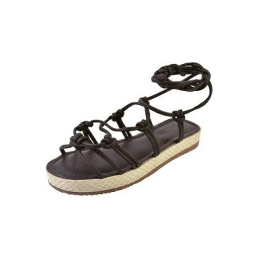 Imagem de Sandalia Amarração Corda Flat - Valicia Shoes, 38, Preto