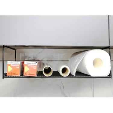 Imagem de EHKIT Suporte organizador de papel alumínio e plástico dobrável sob armário prateleira de cozinha despensa prateleira de armazenamento pendurado (preto)