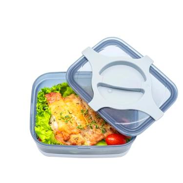 Imagem de Prestoor Bento Box 723 g 3 xícaras à prova de vazamento para salada e preparação de refeições, tampa giratória, reutilizável, sem BPA, portátil e lavável na lava-louças, para o trabalho, almoço, azul