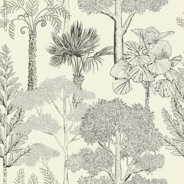 Imagem de Safiyya Papel de parede de contato florestal off-white 43,9 cm x 998,2 cm papel de parede vintage árvore amigável para locatário papel de parede removível autoadesivo para banheiro vinil