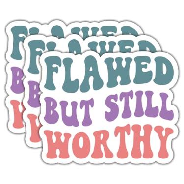 Imagem de (3 peças) Adesivos Flawed But Still Worthy Citações Engraçadas Decalque Adesivos de Vinil Impermeável Adulto para Laptop Kindle Copo de Carro Garrafa de Água Caneca Telefone Notebook Capacete Tamanho