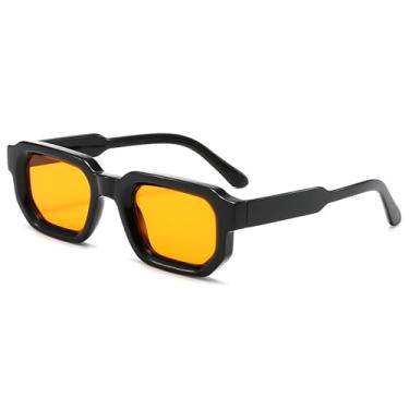 Imagem de Mirkcittle Óculos de sol quadrados com armação grossa para mulheres e homens, óculos de sol retangulares grossos da década de 90, óculos de sol pequenos, Armação preta/lente laranja, Medium