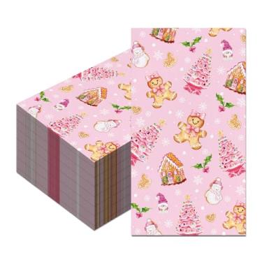Imagem de 120 guardanapos de gengibre guardanapos de papel de Natal rosa descartáveis para Natal, inverno, casamento, aniversário, chá de bebê, cozinha, banheiro, toalha de mão decorativa fofa para convidado