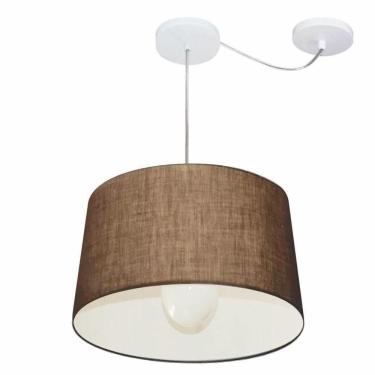 Imagem de Lustre Pendente Cone Com Desvio De Centro Vivare Md-4275 Cúpula Em Tecido 40x45cm - Bivolt Café 127/220v