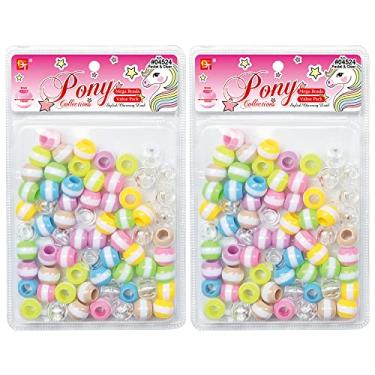 Imagem de 142 peças de miçangas kit de fabricação de joias DIY cabelo trançado ornamentos artesanato listrado mega 16 mm pônei redondo + 2 contas incluídas (pastel/transparente)