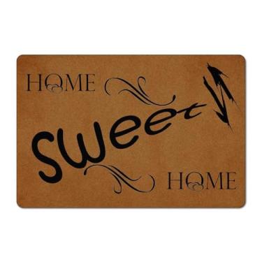 Imagem de ZQLFDGD Home Sweet Home Capachos engraçados tapete de porta de borracha antiderrapante tapetes de decoração de casa personalizados para uso externo/interno 60 cm (C) x 40 cm (L)