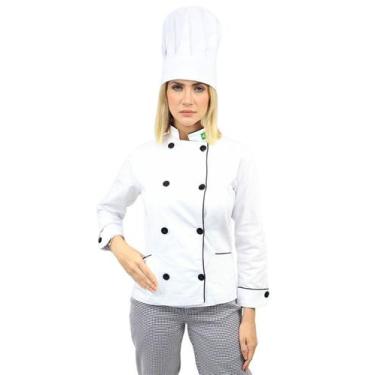 Imagem de Conjunto Dólmã Feminina Algodão e Chapéu Chefe de Cozinha - DEMORGAN, 