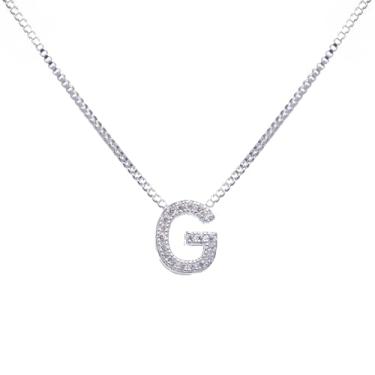 Imagem de Colar Corrente Letra Cravejada Pedras Inicial Banhado Prata 925 Letra:F