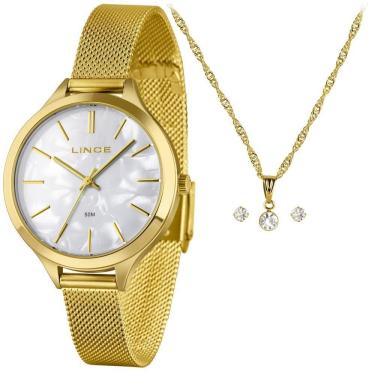 Imagem de Kit Relógio Feminino Lince Dourado LRGM022L36 K0FLB1KX