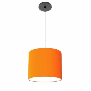 Imagem de Lustre Luminária Pendente Vivare Free Lux Pe-4106pr Cúpula Em Tecido 20x25cm Laranja Canopla Preta E Fio Preto