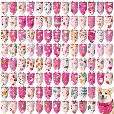 Imagem de Huhumy 100 bandanas para cães de Natal a granel babadores para animais de estimação, cachecol triangular, rosa, bandanas para meninas, cães, festas de Natal, aniversário, decoração de fantasia