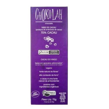 Imagem de Chocolate 70% Cacau Nibs Baixo Em Açúcares Orgânico Chokolah