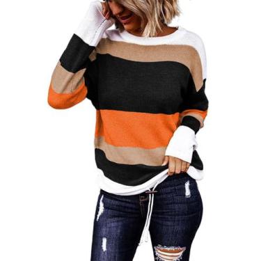 Imagem de Suéter Dokotoo Halloween feminino listrado laranja de inverno