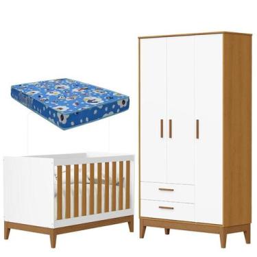 Imagem de Guarda Roupa Infantil 3 Portas com Berço Americano Flip Branco Acetina