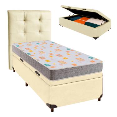 Imagem de Cama Box Bau + Colchão Solteiro D20 D20 Inducol + Cabeceira Estofada