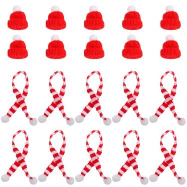 Imagem de Amosfun — 20 peças de mini chapéu de malha de Natal com ornamentos de árvore de Natal, acessórios de cabelo DIY (faça você mesmo) artesanatos de bonequinho, chapéu de boneca, fabricação de joias