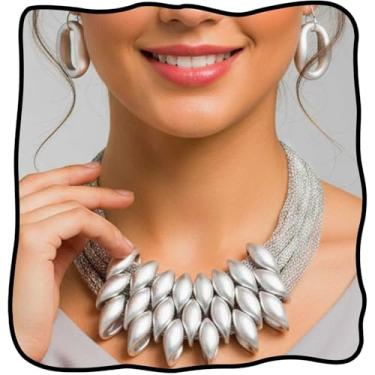 Imagem de Wosois Conjunto de colar de declaração Barode, design de folha de ouro com corrente de malha, brincos de gota combinando, one size, Acrílico, Sem Pedra Preciosa