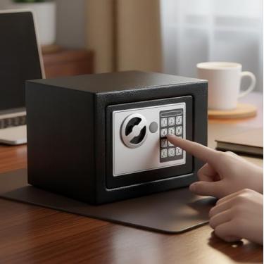 Imagem de Cofre Digital Eletrônico Teclado Senha ou Chave Reserva 23x17x17cm Armazenamento Seguro (Preto)