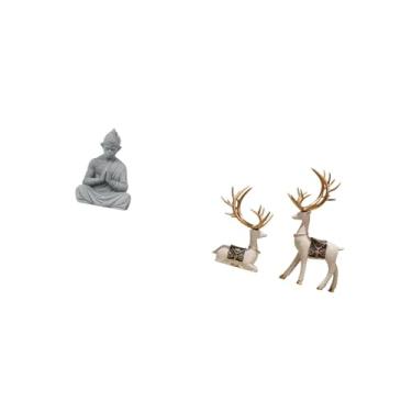 Imagem de Fenteer Conjunto de Esculturas Harmônicas de Macaco E Rena para Decoração Tranquila de Casa E Jardim, Coleção de Estatuetas de Animais Espirituais