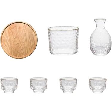 Imagem de AKALNNB Conjunto de copos de saquê de vidro para bebidas quentes com panela mais quente, presentes para festa ao ar livre, utensílios de mesa, C (B) ()