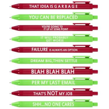 Imagem de Geyoga 50 canetas divertidas de Natal para colegas de trabalho, canetas sarcásticas para adultos com citação negativa, verde-limão, vermelho, canetas Cuss Word Wicked, presentes para funcionários,