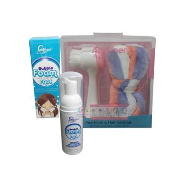 Imagem de Conjunto de limpeza facial com espuma, escova e bandana - Lightbek Off