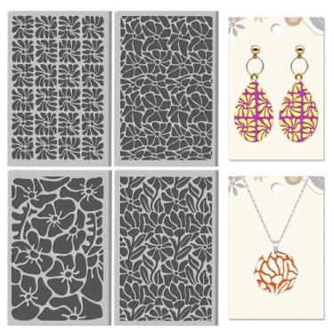 Imagem de CHGCRAFT 4 folhas com elementos de flores abstratas, textura de argila, padrão artístico, folhas de textura de argila de polímero, ferramentas DIY para brincos de cerâmica, máquinas de gravação, 9,99