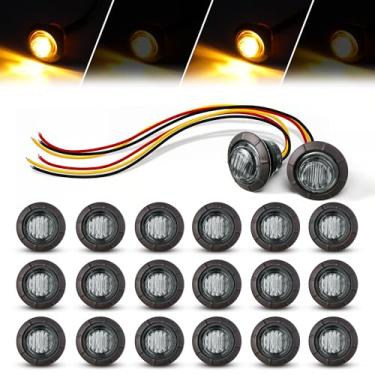 Imagem de MADCATZ Estroboscópio + marcador de 3/10.2 cm Mini lente redonda fumada âmbar 3 luzes LED 3 fios montagem embutida marcador lateral para reboque, barco, trailer, caminhão – 12 V (20 peças)