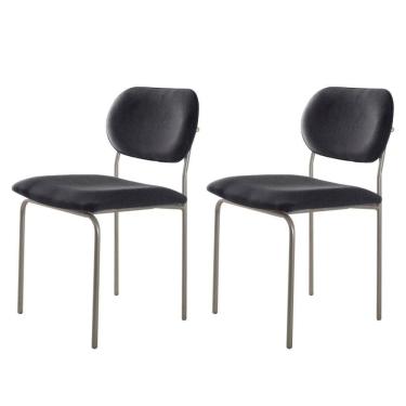 Imagem de Conjunto Com 2 Cadeiras Metal Marchezine Moderna Mobilia Linho Preto Prata