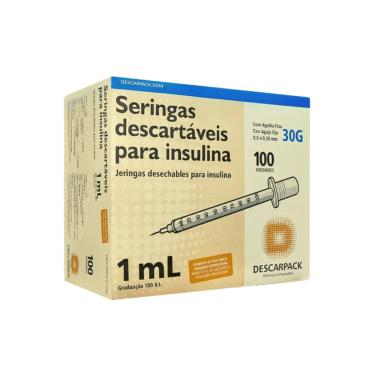 Imagem de Descarpack Seringa de Insulina 1ml com Agulha Fixa 8x0,3mm (30G) com 100un