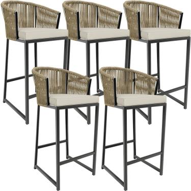 Imagem de Kit 05 Banqueta Para Área Gourmet Cozinha Varanda Corda Náutica Sunset D04 Bege - Lyam Decor