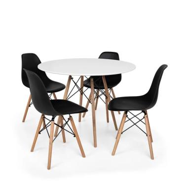 Imagem de Kit - Mesa Redonda Eames 90 Cm Branco + 4 Cadeiras Eiffel Dsw Preto