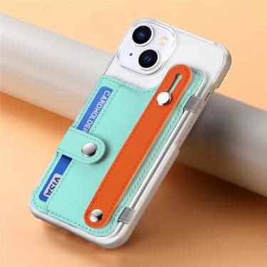Imagem de Capa de telefone com pulseira de silicone transparente para iPhone 13 12 Mini 15 14 11 Pro XS Max XR X 7 8 Plus Capa de cartão de inserção, cor ciano, para iPhone 7Plus (8Plus)