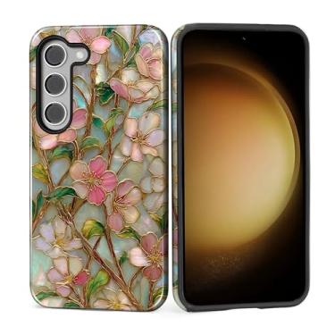 Imagem de MQJCYB Capa para Samsung Galaxy S23, híbrida, resistente, 2 em 1, proteção robusta à prova de choque, brilhante para Samsung Galaxy S23 Wildflower Vitral Garden