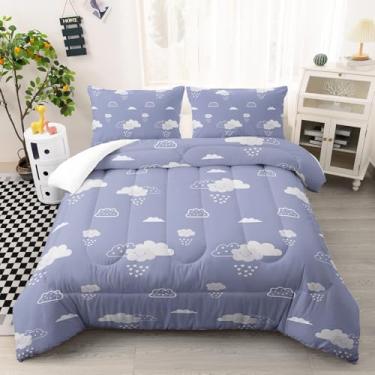 Imagem de Nttopship Jogo de cama solteiro com estampa de nuvens fofas, para adolescentes e adultos, conjunto de colcha com estampa de nuvens 100% microfibra macia para todas as estações com 1 edredom e 2