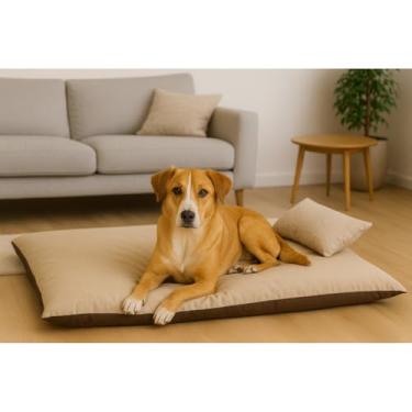 Imagem de Colchonete Cama Pet 90x70 cm com Almofadinha e Zíper na Capa Conforto e Durabilidade para seu Pet (Marrom/Bege)