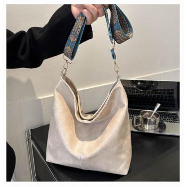 Imagem de Bolsa de ombro elegante para mulheres – Bolsa transversal de grande capacidade com alça larga ajustável - BRANCA, Branco, Clássico