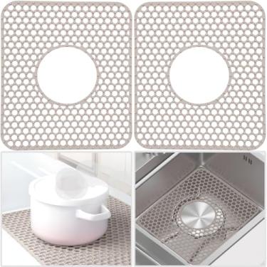 Imagem de HvOvMvE Protetores de pia de silicone para pia de cozinha - Tapete antiderrapante resistente ao calor, para casa de fazenda de aço inoxidável, protege e amortece sua pia (cinza claro, 2 peças)