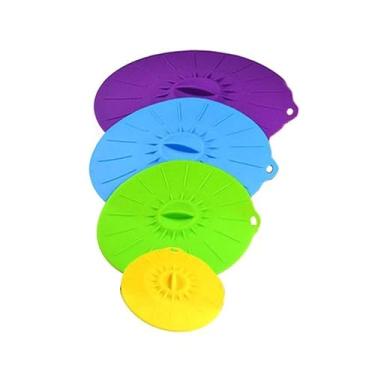 Imagem de Kit Tampas Silicone de Sucção 4 Peças a Vacuo Coloridas para Microondas, Panelas, Frigideiras, Canecas e Recipientes(Unico)