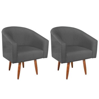 Imagem de Kit 02 Poltronas Decorativas Luiza Pes Palito Linho Cinza Escuro