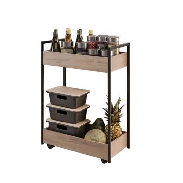 Imagem de Carrinho Gourmet Auxiliar para Cozinha 2 Prateleiras Noah Freijó/preto - D'Rossi