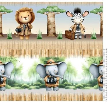 Imagem de Tecido Tricoline Digital Barrado Safári do Bem - Coleção Lúdica - Teci