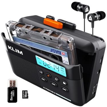 Imagem de KLIM Leitor de fita cassete K7 – Conversor de cassete para MP3 – Portátil – Microfone e alto-falante integrados – Bateria recarregável – Fones de ouvido – Cartão SD de 16 GB – Preto-Laranja