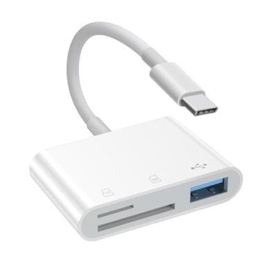 Imagem de [Certificado Apple MFi] Leitor de cartão SD USB C, USB 3.0 tipo C para adaptador de cartão SD/TF para iPhone 15 16/iPad/Mac, leitor de cartão de memória 3 em 1 com dois compartimentos e porta USB para
