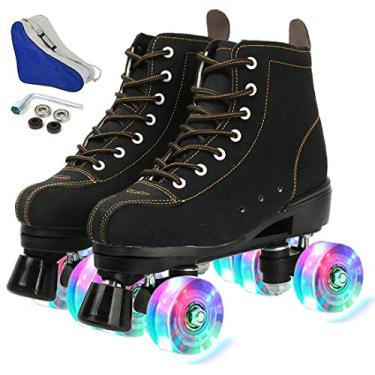 Imagem de Risup Patins de Rodas para Mulheres e Homens Sapatos de Cano Alto de Couro de Vaca Patins Clássicos de Duas Fileiras Patins de Quatro Rodas para Homens Meninas Unissex Natal