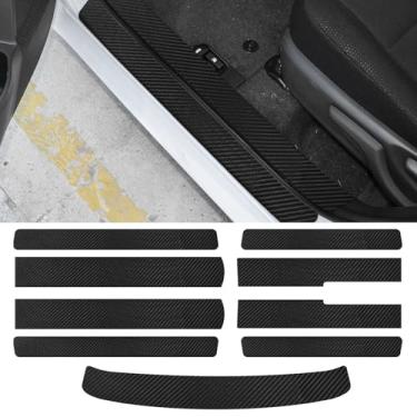 Imagem de Bilisin 9 peças de protetor de peitoril de porta de carro compatível com Toyota Corolla 11ª geração 2013-2019, couro de fibra de carbono auto porta-malas porta guarda entrada protetor contra arranhões