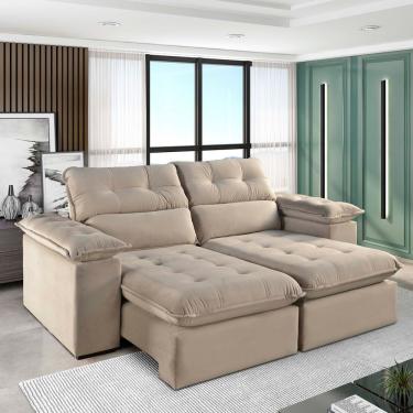 Imagem de Sofá Retrátil E Reclinável Texas 1,94m Veludo Cor Bege 2137 Usb Sem Kit Usb