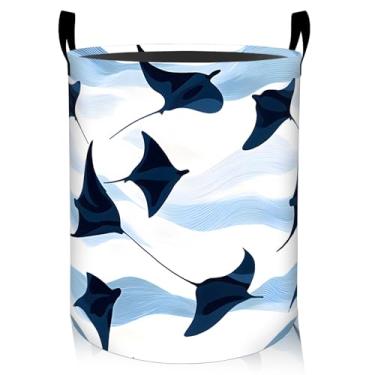 Imagem de ainori Cesto de roupa suja bonito Stingray, pano Oxford, minimalista, moderno, roupa suja, cesto dobrável para decoração de quarto, organizador de brinquedos com estampa de raio manta oceânico, 40 x