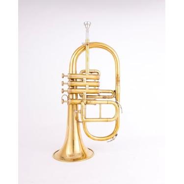 Imagem de QUEENBRASS Flugelhorn de 4 válvulas em passo Bb/F – Chifre de flgel de latão com bocal e estojo | Feito à mão para jazz, bandas de latão e orquestras, ouro