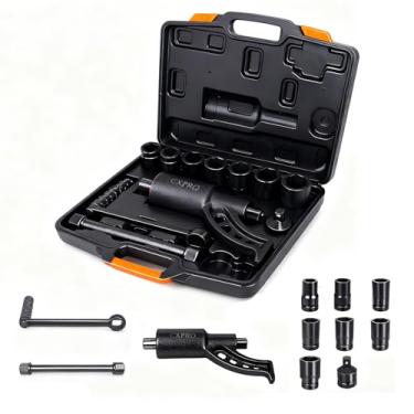Imagem de CXPRO Chave de porca de acionamento de 2,5 cm, conjunto de chaves multiplicadoras de torque pesadas, removedor de porcas de 1:64 4800N.m, com 8 soquetes Cr-V (24-38 mm) e estojo de armazenamento